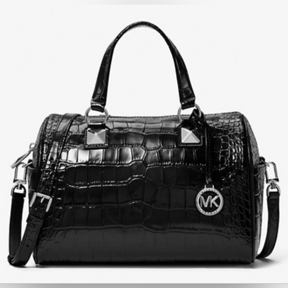 Michael Kors Grayson Crocodile Embossed Leather Satchel Black NWT - Picture 3 of 11